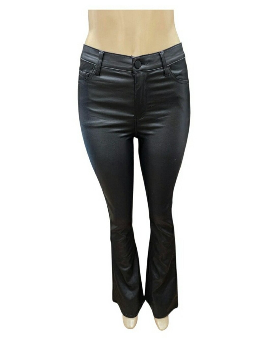 Edikted Black‎ Faux Leather Flare Leg Pants High Waisted Coated Stretch Size S